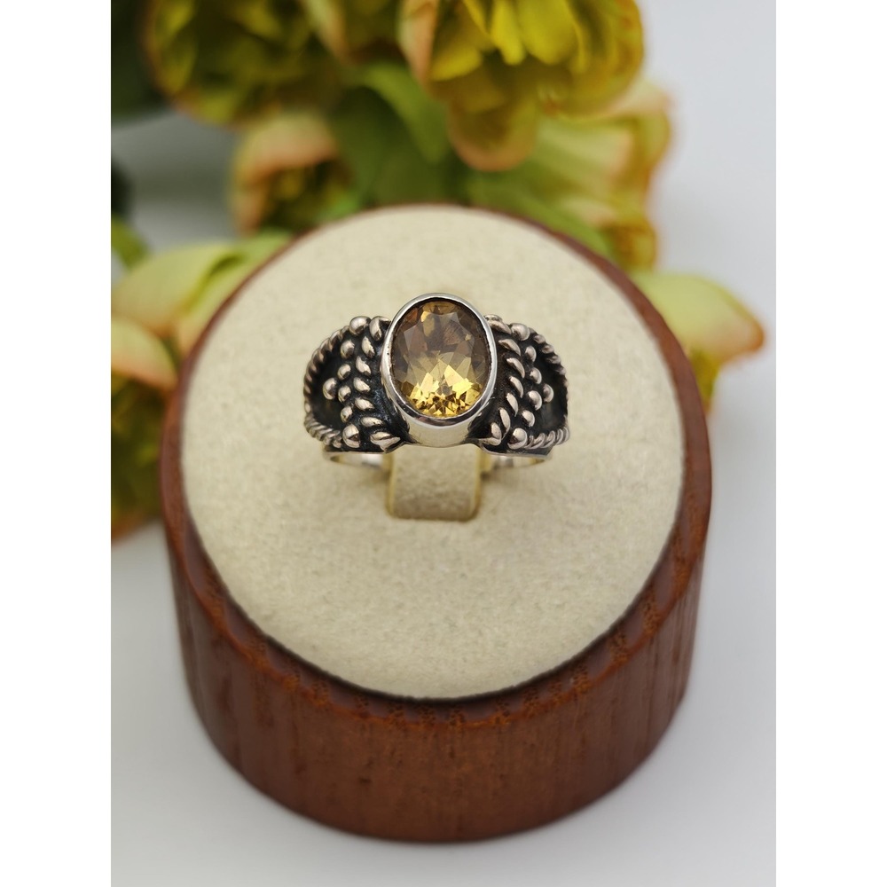 Handmade Citrine Sterling Silver Western Ring Womens 5 Yellow Artisan Oxidized